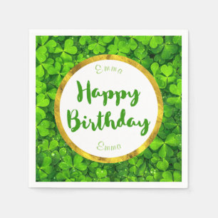 Lush Green Clovers with FAUX Gold Foil Birthday Napkin