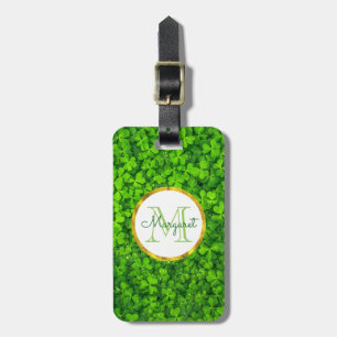 Lush Green Clovers with FAUX Gold Foil & Monogram Luggage Tag