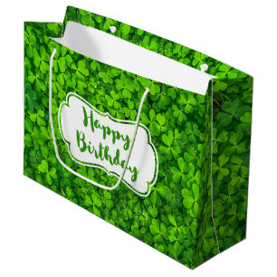Lush Green Clovers with Water Drops Birthday Large Gift Bag