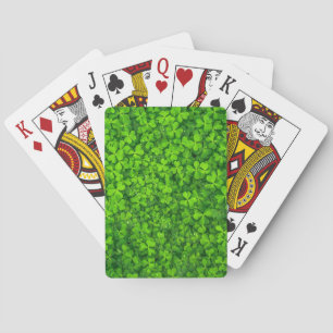 Lush Green Clovers with Water Drops Playing Cards