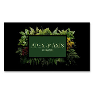 Lush Green Fern Foliage Black Modern Botanical Magnetic Business Card