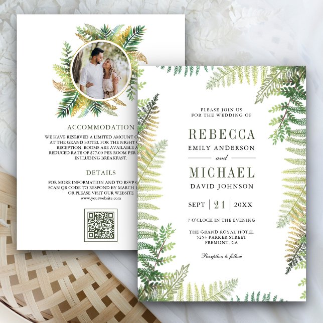 Lush Green Ferns Photo All in One QR Code Wedding Invitation (Creator Uploaded)