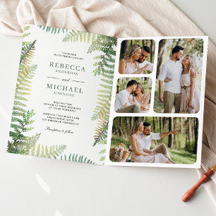 Lush Green Ferns Photo Collage QR Code Wedding Invitation