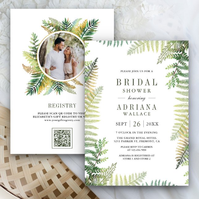 Lush Green Ferns Photo QR Code Bridal Shower Invitation (Creator Uploaded)