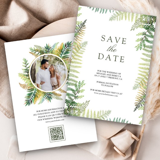 Lush Green Ferns QR Code Photo Wedding Save The Date (Creator Uploaded)