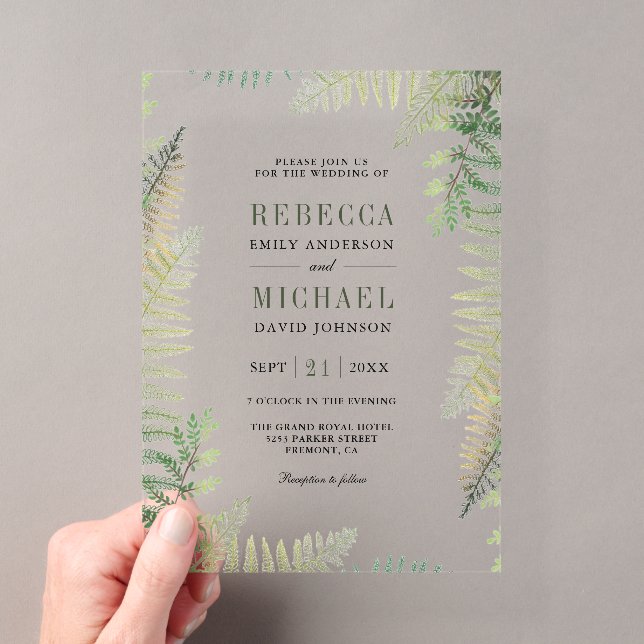 Lush Green Ferns Wedding Acrylic Invitations (Insitu (Handheld))