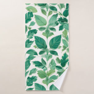 Lush Green Foliage Pattern Bath Towel Set