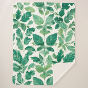 Lush Green Foliage Pattern Sherpa Blanket