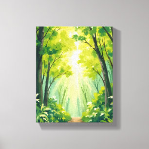 Lush Green Forest   Nature Landscape Watercolor Canvas Print