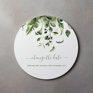 Lush green garden leaves Change the date wedding Classic Round Sticker