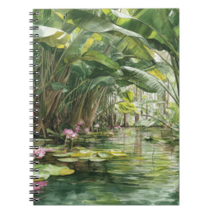 Lush Green Jungle Water Lily Illustration Notebook