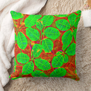 Lush Green Leaf Pattern Throw Pillow