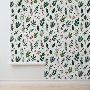 Lush Green Leaves And Flowers on White Wallpaper