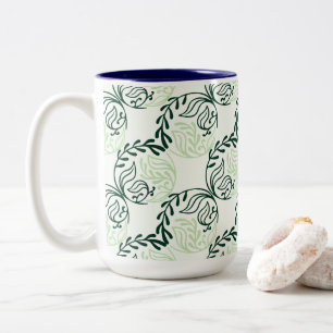 Lush Green Leaves And Vines Pattern Two-Tone Coffee Mug