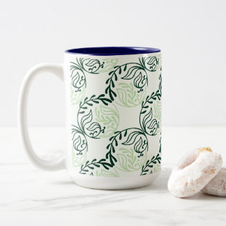 Lush Green Leaves And Vines Pattern Two-Tone Coffee Mug