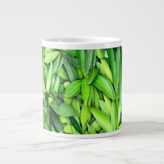 Lush Green Leaves Pattern – Nature Botanical  Large Coffee Mug (Front)