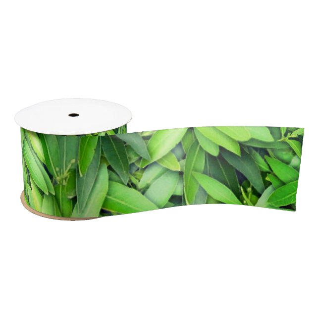 Lush Green Leaves Pattern – Nature Botanical  Satin Ribbon (Spool)