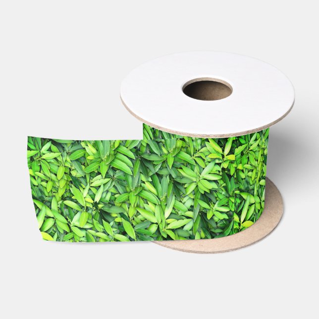 Lush Green Leaves Pattern – Nature Botanical  Satin Ribbon (Spool)