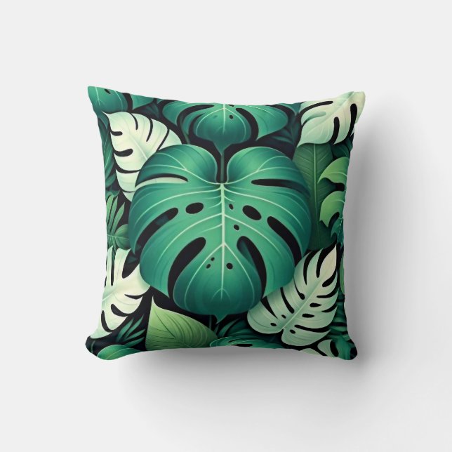 Lush green monstera leaves Pillow (Front)