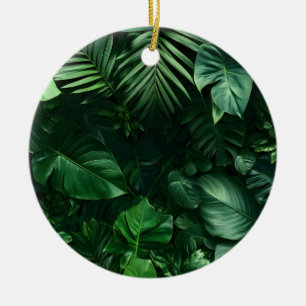 Lush Green Tropical Leaves Ceramic Ornament