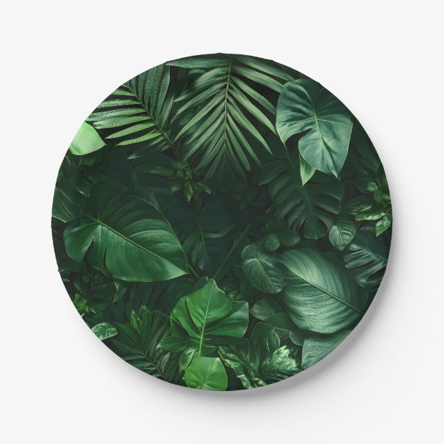 Lush Green Tropical Leaves  Paper Plate (Front)