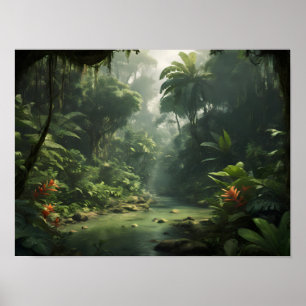 Lush Green Tropical Rainforest Jungle River Poster