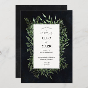 Lush Green Wreath Midnight moody Wedding Invitation