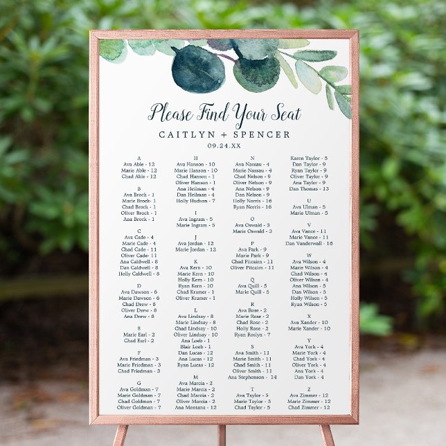 Lush Greenery Alphabetical Seating Chart (Creator Uploaded)