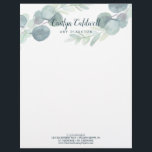 Lush Greenery and Eucalyptus Art Letterhead<br><div class="desc">This lush greenery and eucalyptus art letterhead is perfect for a small business owner,  consultant,  art director and more! The modern botanical design features gorgeous watercolor blue eucalyptus and green leaves overlaid with your name and profession.</div>