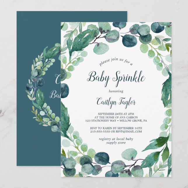 Lush Greenery and Eucalyptus Baby Sprinkle Invitation (Front/Back)