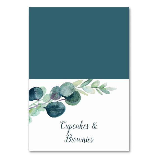 Lush Greenery and Eucalyptus Buffet Food Labels Table Number (Front)