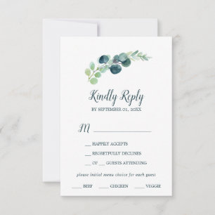 Lush Greenery and Eucalyptus Menu Choice RSVP Card