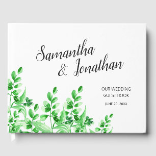 Lush Greenery Elegant Calligraphy Script Wedding Guest Book