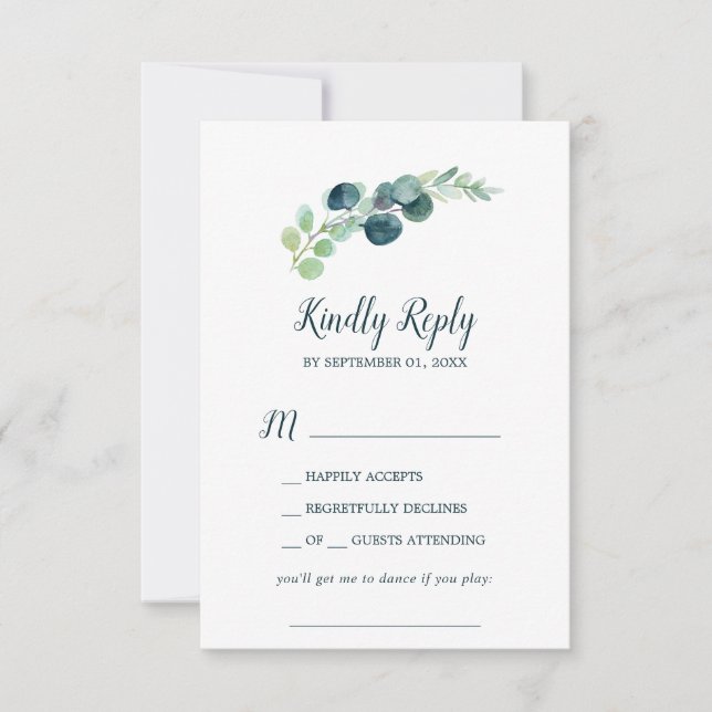 Lush Greenery & Eucalyptus Song Request RSVP Card (Front)