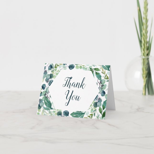 Lush Greenery & Eucalyptus Wedding Thank You Card (Front)
