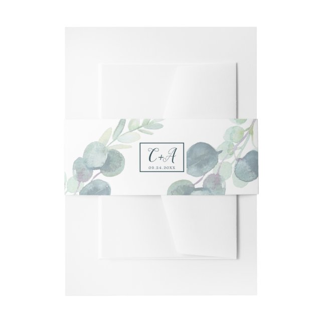Lush Greenery Faded Eucalyptus Wedding Invitation Belly Band (Front Example)