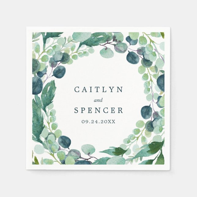 Lush Greenery Wreath Wedding Napkin (Front)