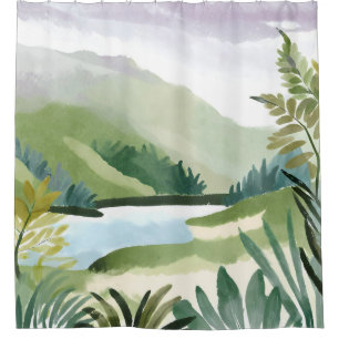Lush Hillside Green Watercolor Nature Painting