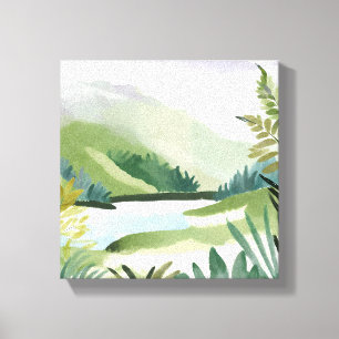 Lush Hillside   Green Watercolor Nature Painting Canvas Print