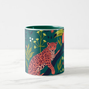 Lush Jungle Animal Pattern Two-Tone Coffee Mug