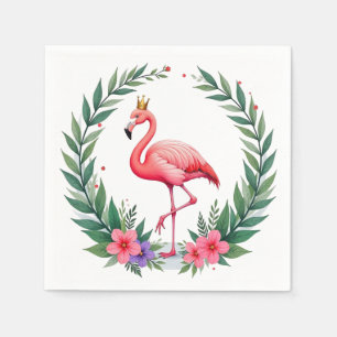 Lush Leafy Elegant Pink Flamingo Crown Tropical Napkin