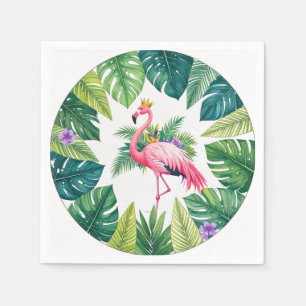 Lush Leafy   Elegant Pink Flamingo Crown Tropical Napkin