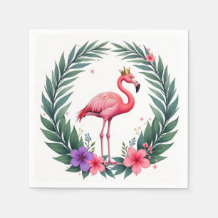 Lush Leafy Elegant Pink Flamingo Crown Tropical Napkin