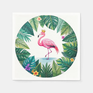 Lush Leafy Elegant Pink Flamingo Crown Tropical Napkin