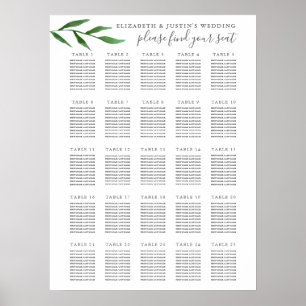 Lush Leaves Elegant 25 Table Wedding Seating Chart