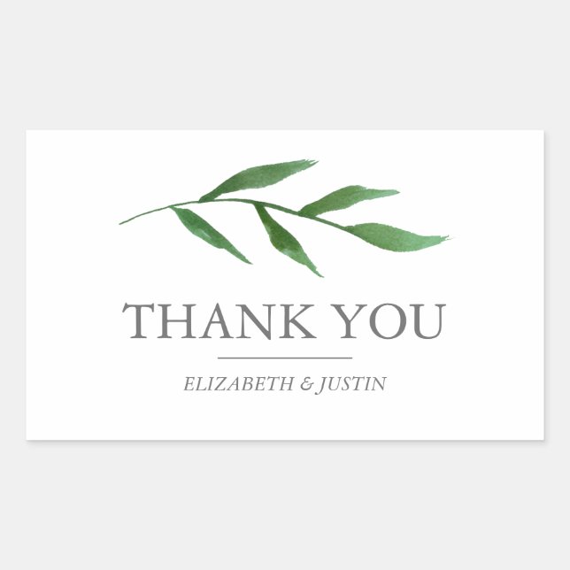 Lush Leaves Elegant Watercolor Thank You Favour Sticker (Front)