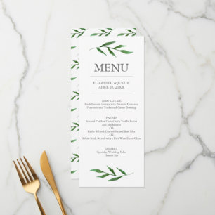 Lush Leaves Elegant Watercolor Wedding Menu