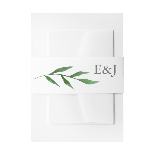 Lush Leaves Elegant Watercolor Wedding Monogram Invitation Belly Band (Front Example)