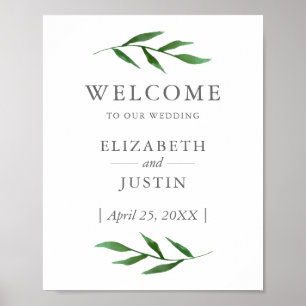 Lush Leaves Elegant Watercolor Wedding Sign