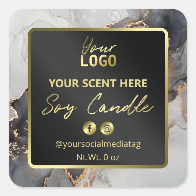 Lush Luxury Ink Black And Gold Soy Candle Labels (Front)